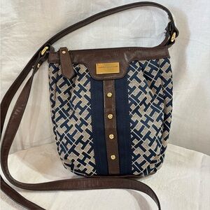 Tommy Hilfiger Navy and Brown Geometric Crossbody Bag